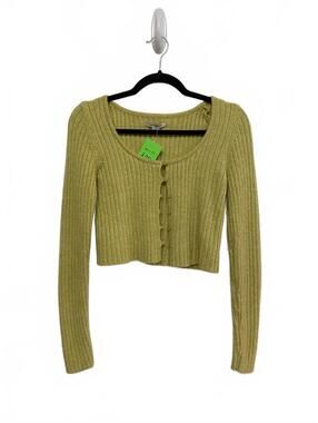 American Eagle Women's Ribbed Button-Up Cropped Cardigan Sweater Medium